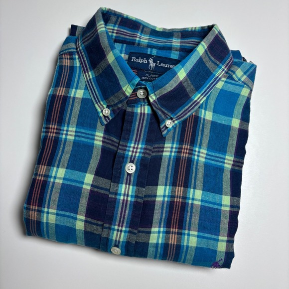 Ralph Lauren Blake Blue Plaid Mens XL Long Sleeve Button Down‎ Shirt Casual - Picture 2 of 7